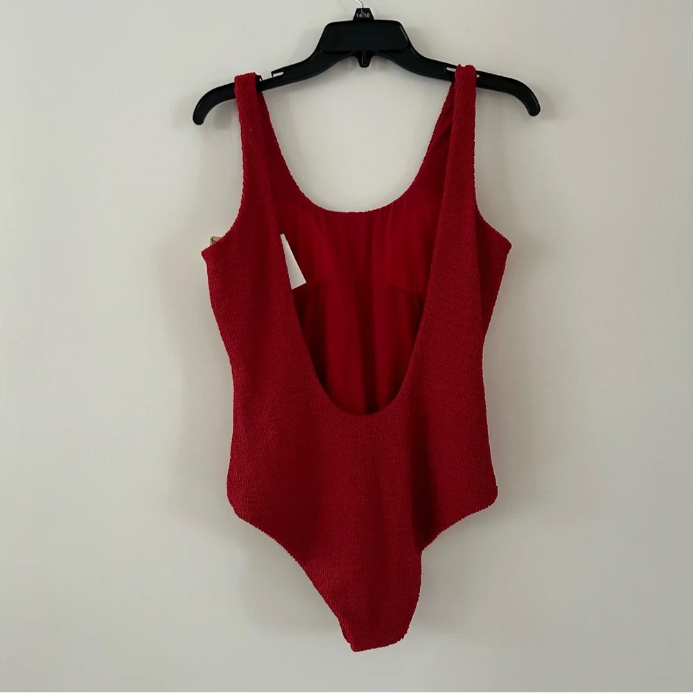 Free People Red Textured One-Piece Swimsuit